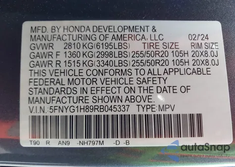 2024 Honda Pilot Elite from USA, damaged, VIN 5FNYG1H89RB045337